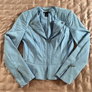 NWOT White House Black Market Baby Blue Moto Jacket